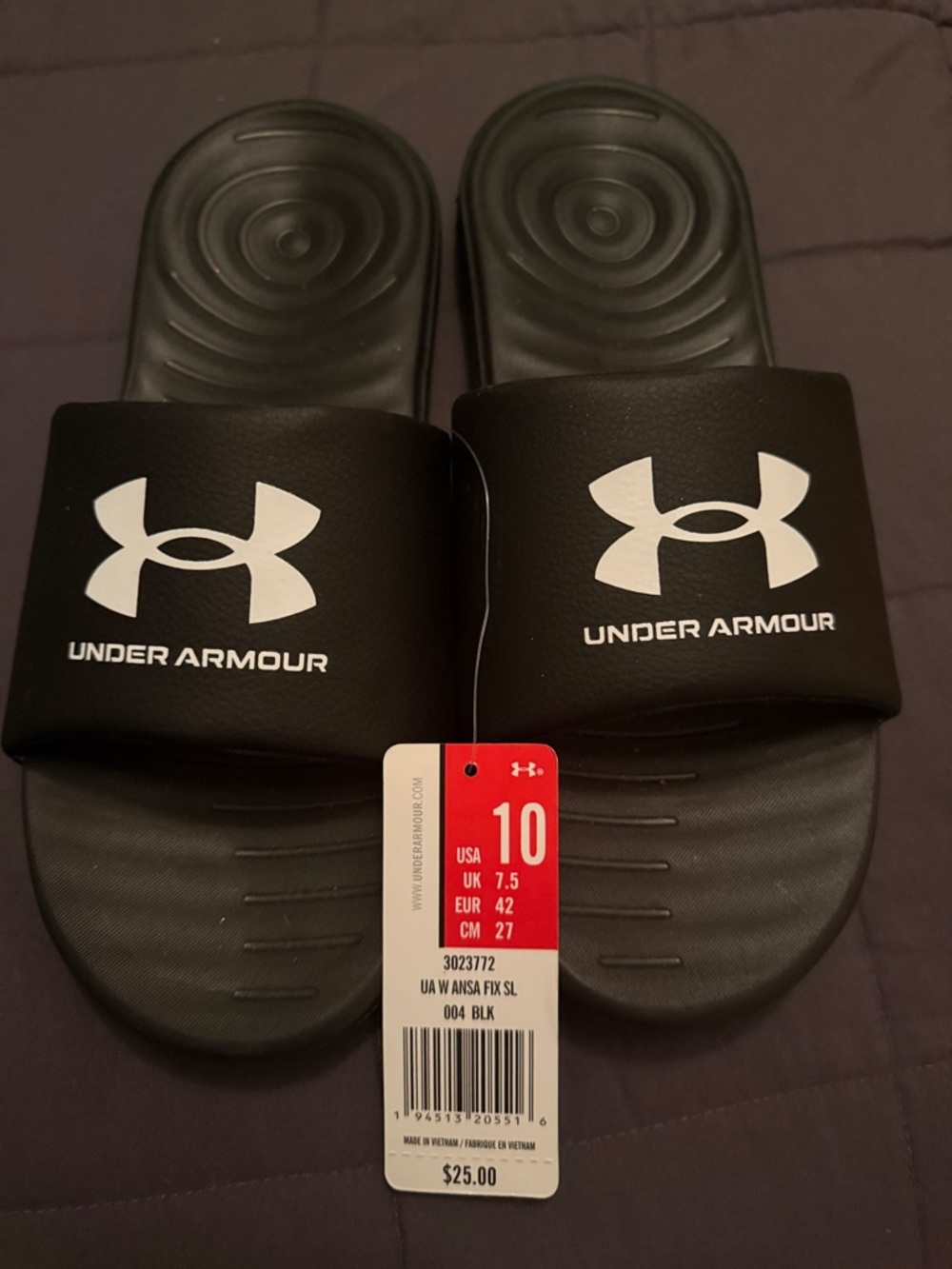 Under Armour Black Slide Sandals with White Logo